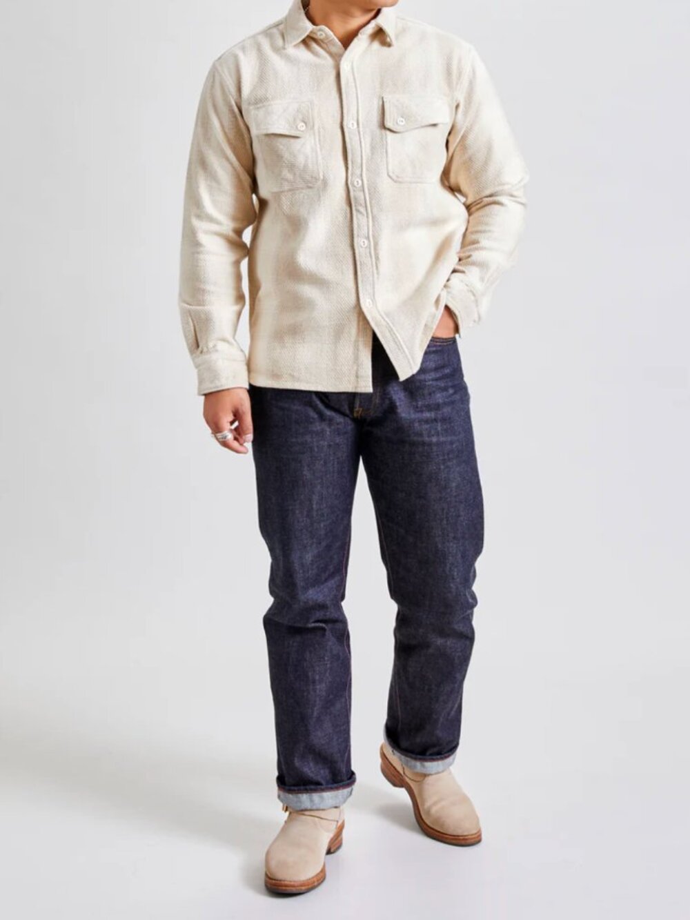3Sixteen Crosscut Flannel (M, Alabaster Twill) - Picture 4 of 6